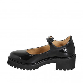 Zapato de salón Mary Jane para mujer en charol negro con tacón 5 - Tallas disponibles:  32, 33, 34, 42, 43, 44, 45, 46 2