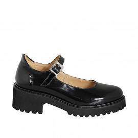 Zapato de salón Mary Jane para mujer en charol negro con tacón 5 - Tallas disponibles:  32, 33, 34, 42, 43, 44, 45, 46
