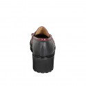 Woman's loafer in black and maroon leather with fringes, studs, side elastic inserts heel 5 - Available sizes:  33, 34, 42, 43, 44, 45, 46