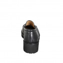 Woman's loafer in black leather with fringes, studs, side elastic inserts heel 5 - Available sizes:  33, 34, 42, 43, 44, 45, 46
