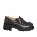 Woman's loafer in black leather with accessory detail heel 5 - Available sizes:  33, 34, 42, 43, 44, 45, 46
