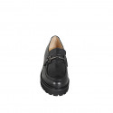 Woman's loafer in black leather with accessory detail heel 5 - Available sizes:  33, 34, 42, 43, 44, 45, 46