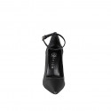 Woman's pointed-toe pump with ankle strap in black leather with black patent leather inserts heel 9 - Available sizes:  32, 33, 34, 35, 42, 43, 44, 45
