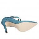 Zapatos de salón Mary Jane para mujer con punta y tiras en piel azul claro tacon 9 - Tallas disponibles:  32, 33, 34, 35, 42, 43, 44, 45