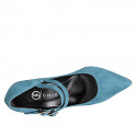 Décolleté a punta Mary Jane da donna con cinturini in camoscio blu chiaro tacco 9 - Misure disponibili: 32, 33, 34, 35, 42, 43, 44, 45