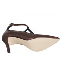 Décolleté a punta da donna con cinturino a T in pelle testa di moro tacco 7 - Misure disponibili: 31, 32, 33, 34, 35, 42, 43, 44, 45
