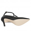 Décolleté a punta da donna con cinturino a T in pelle nera tacco 7 - Misure disponibili: 31, 32, 33, 34, 35, 42, 43, 44, 45
