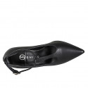 Zapatos de salón para mujer con punta y tira en T en piel negra tacon 7 - Tallas disponibles:  31, 32, 33, 34, 35, 42, 43, 44, 45