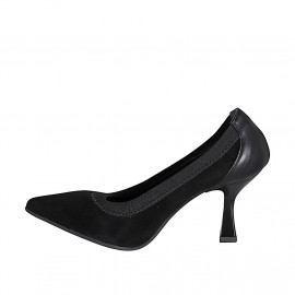 Escarpin pour femmes à bout pointu avec finitions élastiquées noires en daim et cuir noir talon 7 - Pointures disponibles:  31, 32, 33, 34, 35, 42, 43, 44, 45 2