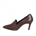 Woman's pointed-toe loafer in dark brown leather heel 7 - Available sizes:  32, 33, 34, 35, 42, 43, 44, 45