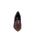 Woman's pointed-toe loafer in dark brown leather heel 7 - Available sizes:  32, 33, 34, 35, 42, 43, 44, 45