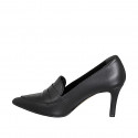 Woman's pointed-toe loafer in black leather heel 7 - Available sizes:  32, 33, 34, 35, 42, 43, 44, 45