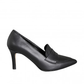 Mocassin pour femmes à bout pointu en cuir noir talon 7 - Pointures disponibles:  32, 33, 34, 35, 42, 43, 44, 45