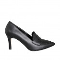 Woman's pointed-toe loafer in black leather heel 7 - Available sizes:  32, 33, 34, 35, 42, 43, 44, 45