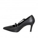 Zapatos de salón Mary Jane para mujer con punta y tiras en piel negra tacon 7 - Tallas disponibles:  32, 33, 34, 35, 42, 43, 44, 45