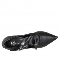 Escarpin pour femmes Mary Jane à bout pointu avec brides en cuir noir talon 7 - Pointures disponibles:  32, 33, 34, 35, 42, 43, 44, 45