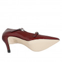 Décolleté a punta Mary Jane da donna con cinturini in vernice bordeaux tacco 7 - Misure disponibili: 32, 33, 34, 42, 43, 44, 45