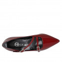 Décolleté a punta Mary Jane da donna con cinturini in vernice bordeaux tacco 7 - Misure disponibili: 32, 33, 34, 42, 43, 44, 45