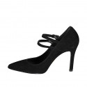 Décolleté a punta Mary Jane da donna con cinturini in camoscio nero tacco 9 - Misure disponibili: 32, 33, 34, 35, 42, 43, 44, 45