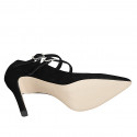 Zapatos de salón Mary Jane para mujer con punta y tiras en piel negra tacon 9 - Tallas disponibles:  32, 33, 34, 35, 42, 43, 44, 45