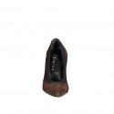 Escarpin pour femmes à bout pointu avec finitions élastiquées noires en daim marron foncé et cuir noir talon 7 - Pointures disponibles:  31, 32, 33, 34, 35, 42, 43, 44, 45