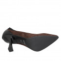 Zapatos de salón para mujer con punta y perfiles elásticos negros en gamuza marrón oscuro y piel negra tacon 7 - Tallas disponibles:  31, 32, 33, 34, 35, 42, 43, 44, 45