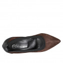 Escarpin pour femmes à bout pointu avec finitions élastiquées noires en daim marron foncé et cuir noir talon 7 - Pointures disponibles:  31, 32, 33, 34, 35, 42, 43, 44, 45