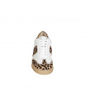 Woman's low lace-up sneakers in spotted fur detail and white leather with removable insole and wedge 3 - Available sizes:  42, 43, 44, 45, 46