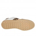 Woman's low lace-up sneakers in spotted fur detail and white leather with removable insole and wedge 3 - Available sizes:  42, 43, 44, 45, 46