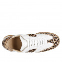 Woman's low lace-up sneakers in spotted fur detail and white leather with removable insole and wedge 3 - Available sizes:  42, 43, 44, 45, 46