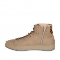 Woman’s high-top sneakers in brown nubuck and spotted fur print with zipper, removable insole and wedge 4 - Available sizes:  42, 43, 44, 45, 46