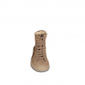 Sneakers altas para mujer en nobuk color cuero y pelo moteado, con cremallera, plantilla extraíble y cuña 4 - Tallas disponibles:  42, 43, 44, 45, 46