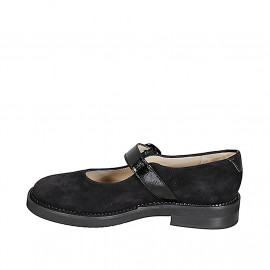 Mary Jane da donna a punta tonda in camoscio e vernice nera tacco 2 - Misure disponibili: 33, 34, 42, 43, 44, 45, 46 2