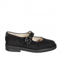 Mary Jane pour femmes à bout rond en daim et cuir verni noir avec talon 2 - Pointures disponibles:  33, 34, 42, 43, 46