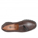Woman's loafer in dark brown leather with tassel wedge 3 - Available sizes:  32