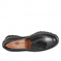 Mocasines para mujer con borlas en piel negra con cuña 3 - Tallas disponibles:  32, 33, 34