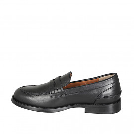 Woman's college loafer in black leather with heel 2 - Available sizes:  34, 42, 43, 44, 45, 46 2