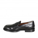 Woman's college loafer in black brush-off leather with heel 2 - Available sizes:  34, 42, 43, 44, 45, 46