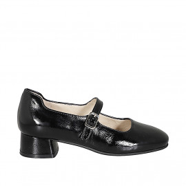 Woman's Mary Jane pump in black patent leather heel 3 - Available sizes:  32, 43, 44, 45, 46