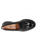 Mocasines college para mujer en charol negro con tacón 2 - Tallas disponibles:  33, 34, 42, 43, 44, 45, 46