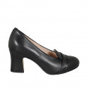 Mocasines para mujer en piel negra con puntera redonda y tacón 7 - Tallas disponibles:  32, 33, 34, 35, 42, 43, 44, 45