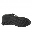 Woman's Mary Jane pump with strap and removable insole in black leather wedge 6 - Available sizes:  32, 33, 34, 35