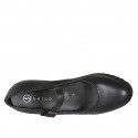 Woman's Mary Jane pump with strap and removable insole in black leather wedge 6 - Available sizes:  32, 33, 34, 35