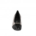 Woman's pump with decorative accessory and removable insole in black patent leather and spotted suede wedge 4 - Available sizes:  34, 42, 43, 44, 45, 46