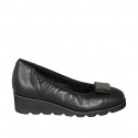 Woman's pump with decorative accessory and removable insole in black leather wedge 6 - Available sizes:  32, 33, 34, 35, 43, 44, 46