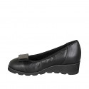 Woman's pump with decorative accessory and removable insole in black leather wedge 6 - Available sizes:  32, 33, 34, 35, 43, 44, 46