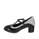Woman's pump in black patent leather and spotted suede with a T-strap heel 6 - Available sizes:  34, 35, 42, 43, 44, 45, 46