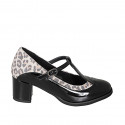 Woman's pump in black patent leather and spotted suede with a T-strap heel 6 - Available sizes:  34, 35, 42, 43, 44, 45, 46