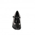 Woman's pump in black patent leather and spotted suede with a T-strap heel 6 - Available sizes:  34, 35, 42, 43, 44, 45, 46