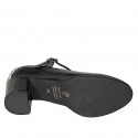 Woman's pump in black patent leather and spotted suede with a T-strap heel 6 - Available sizes:  34, 35, 42, 43, 44, 45, 46